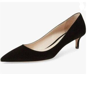 YDN Black Kitten Heel Pumps Pointed Toe Dress Shoes for Office Lady Soft Suede